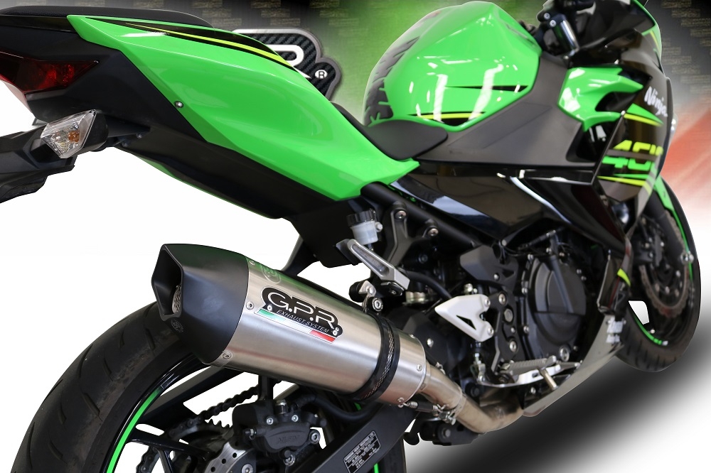 Exhaust compatible with Kawasaki Ninja 400 2018-2022, GP Evo4 Titanium, Homologated legal slip-on exhaust including removable db killer and link pipe 