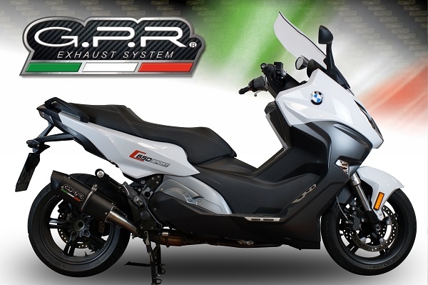 Exhaust compatible with Bmw C 650 Sport 2016-2020, Furore Evo4 Nero, Homologated legal slip-on exhaust including removable db killer and link pipe 