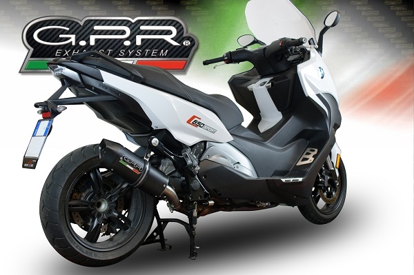 Exhaust compatible with Bmw C 650 Sport 2016-2020, Furore Evo4 Nero, Homologated legal slip-on exhaust including removable db killer and link pipe 