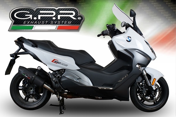 Exhaust compatible with Bmw C 650 Sport 2016-2020, GP Evo4 Black Titanium, Homologated legal slip-on exhaust including removable db killer and link pipe 