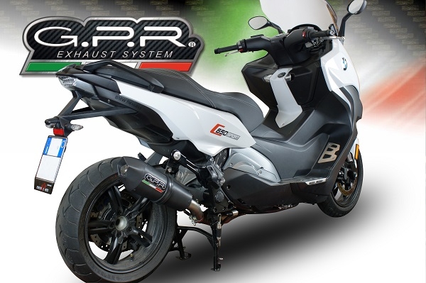 Exhaust compatible with Bmw C 650 Sport 2016-2020, GP Evo4 Black Titanium, Homologated legal slip-on exhaust including removable db killer and link pipe 