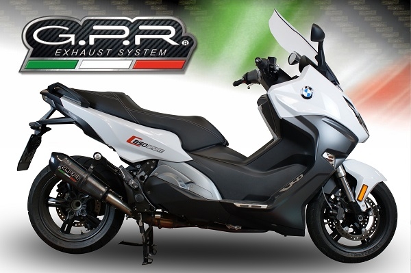 Exhaust compatible with Bmw C 650 Sport 2016-2020, GP Evo4 Poppy, Homologated legal slip-on exhaust including removable db killer and link pipe 