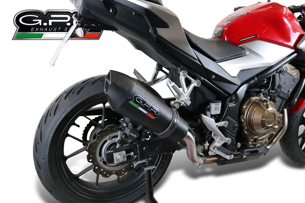 GPR exhaust compatible with  Honda Cb 500 F 2021-2024, GP Evo4 Black Titanium, Homologated legal slip-on exhaust including removable db killer and link pipe 