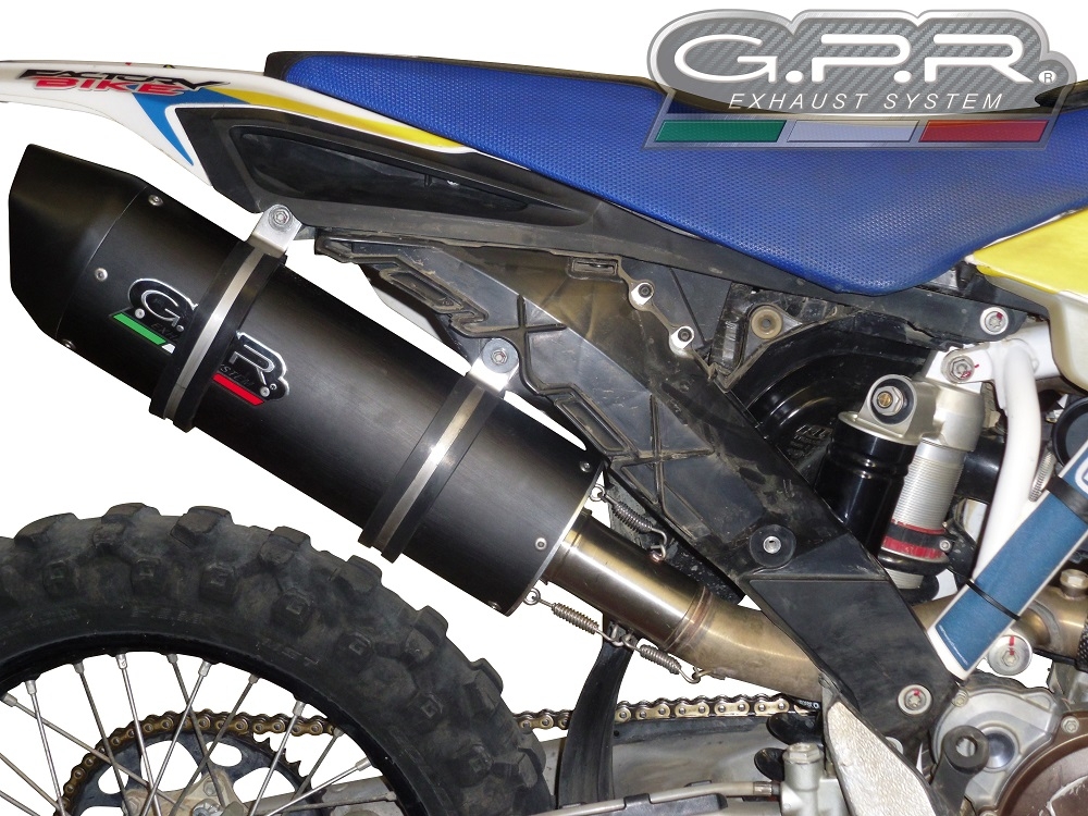 Exhaust compatible with Husqvarna FE 350 2014-2016, Furore Nero, Homologated legal slip-on exhaust including removable db killer and link pipe 