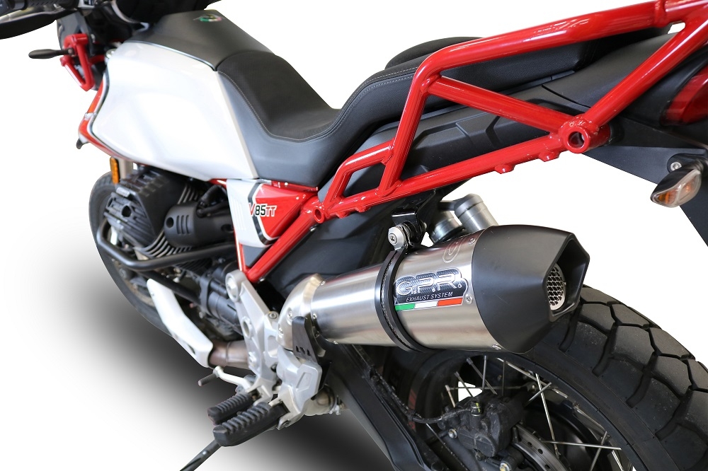 Exhaust compatible with Moto Guzzi V85 TT 2019-2020, GP Evo4 Titanium, Homologated legal slip-on exhaust including removable db killer and link pipe 