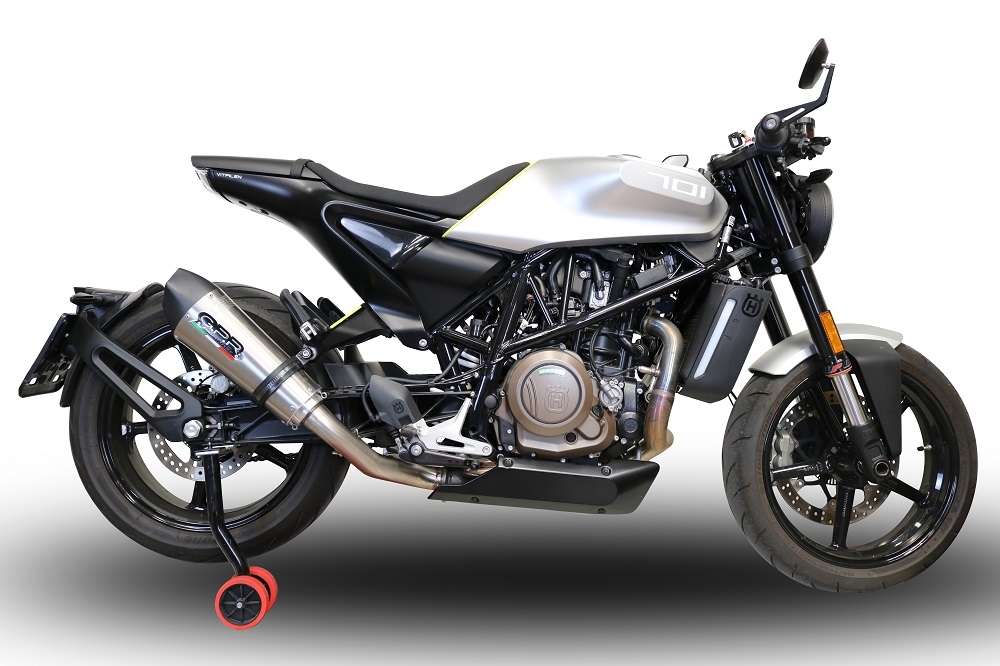 GPR exhaust compatible with  Husqvarna Svartpilen 701 2018-2020, New Grand Prix Evo Titanium, Homologated legal slip-on exhaust including removable db killer and link pipe 