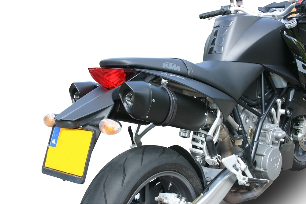 Exhaust compatible with Ktm Superduke 990 - R ( LC8) 2004-2012, Furore Nero, Dual Homologated legal slip-on exhaust including removable db killers and link pipes 