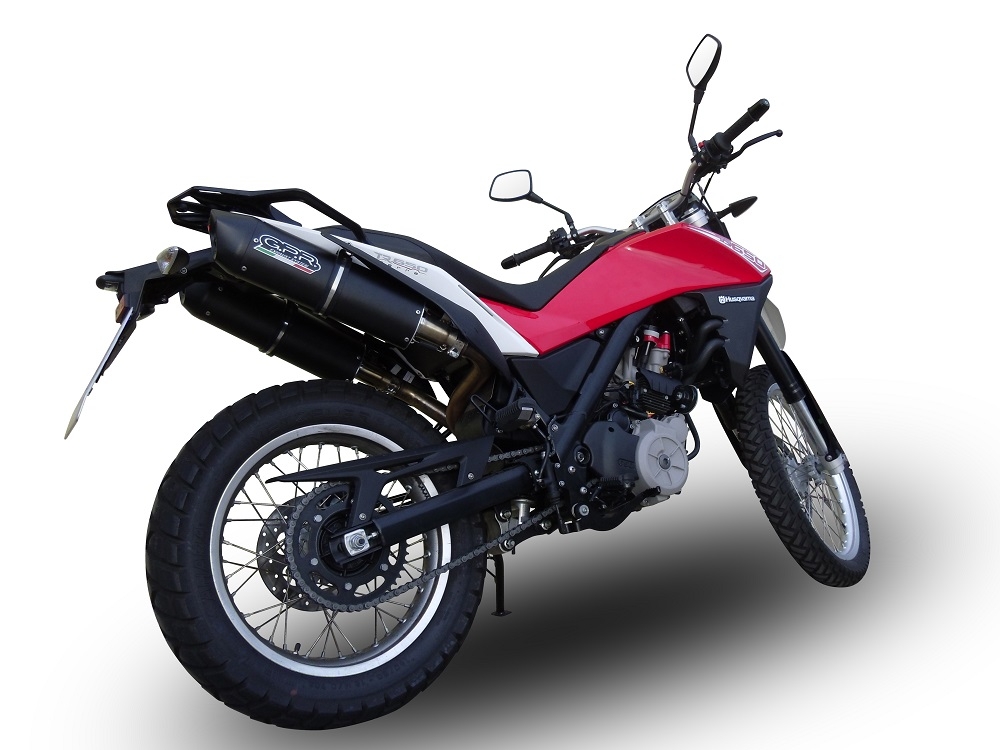 Exhaust compatible with Husqvarna TERRA - STRADA TR 650 2013-2015, Furore Nero, Dual Homologated legal slip-on exhaust including removable db killers and link pipes 
