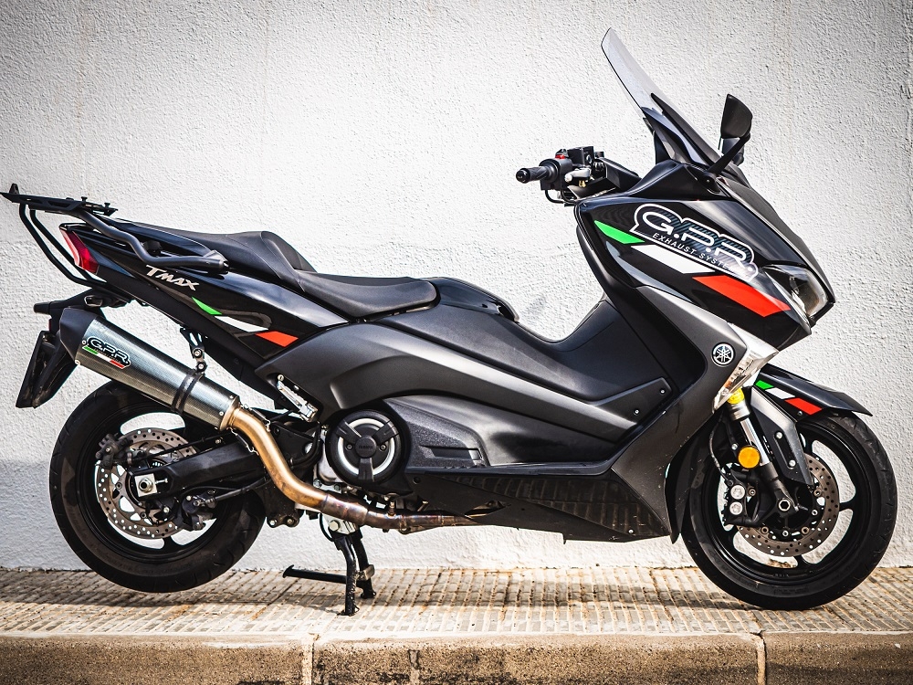 Exhaust compatible with Yamaha T-Max 560 2020-2021, GP Evo4 Poppy, Homologated legal full system exhaust, including removable db killer and catalyst 
