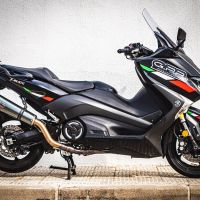 Exhaust compatible with Yamaha T-Max 560 2020-2021, GP Evo4 Poppy, Homologated legal full system exhaust, including removable db killer and catalyst 