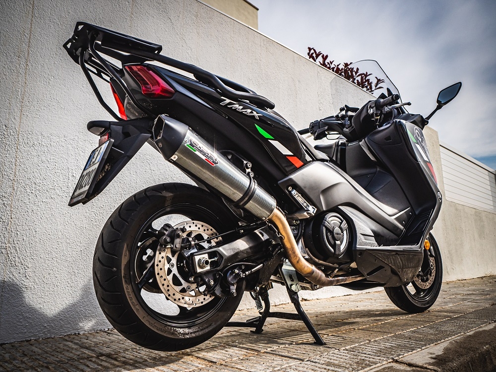 Exhaust compatible with Yamaha T-Max 560 2020-2021, GP Evo4 Poppy, Homologated legal full system exhaust, including removable db killer and catalyst 