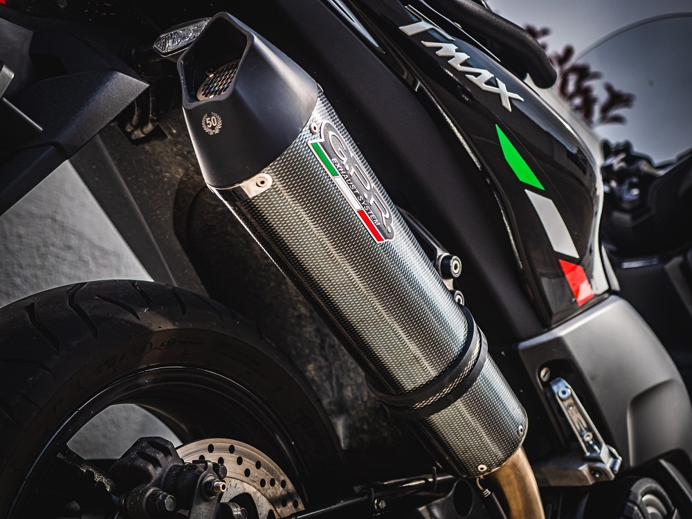Exhaust compatible with Yamaha T-Max 560 2020-2021, GP Evo4 Poppy, Homologated legal full system exhaust, including removable db killer and catalyst 