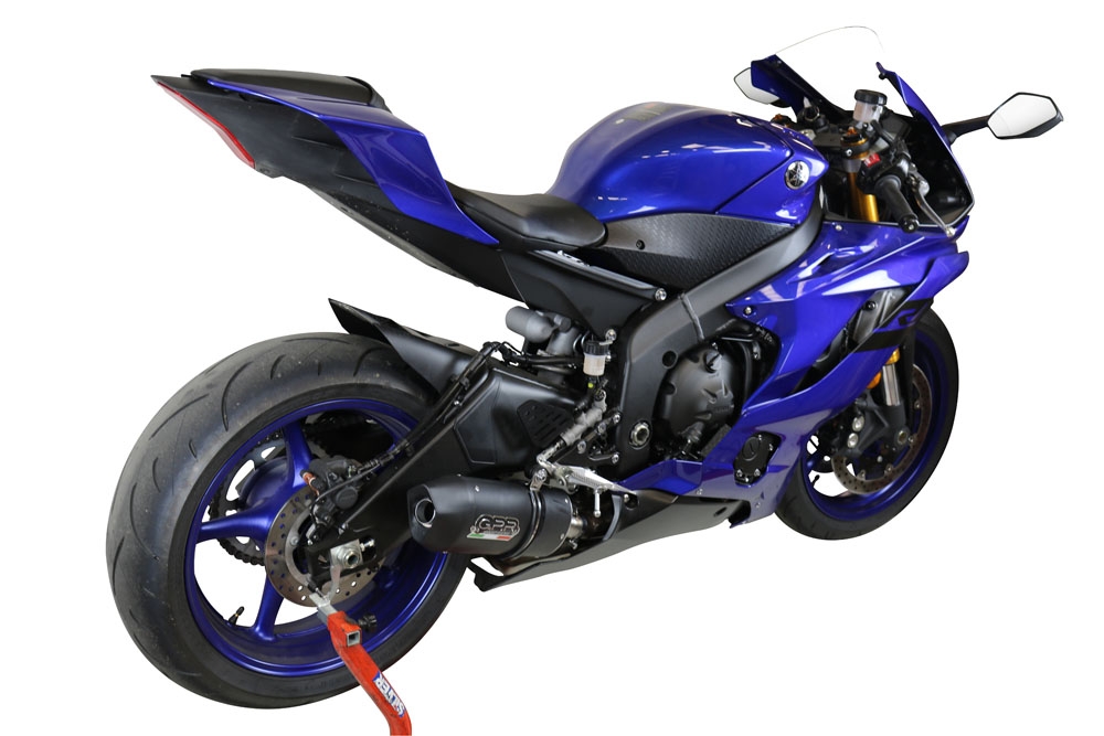 Exhaust compatible with Yamaha Yzf R6 2017-2025, Furore Evo4 Nero, Homologated legal slip-on exhaust including removable db killer and link pipe 