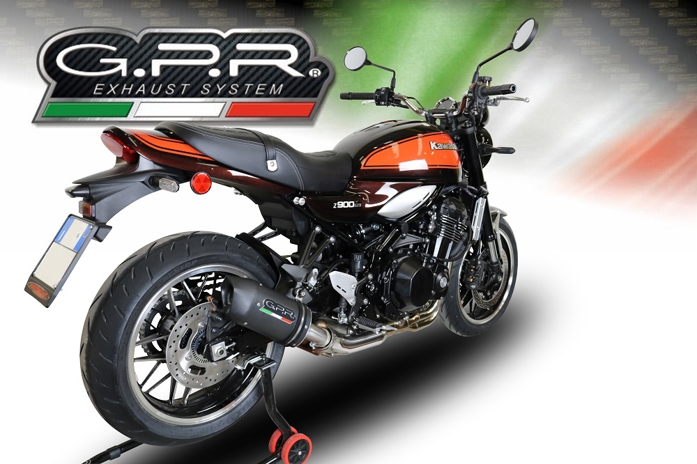 Exhaust compatible with Kawasaki Z 900 RS 2021-2024, Furore Evo4 Nero, Homologated legal slip-on exhaust including removable db killer and link pipe 