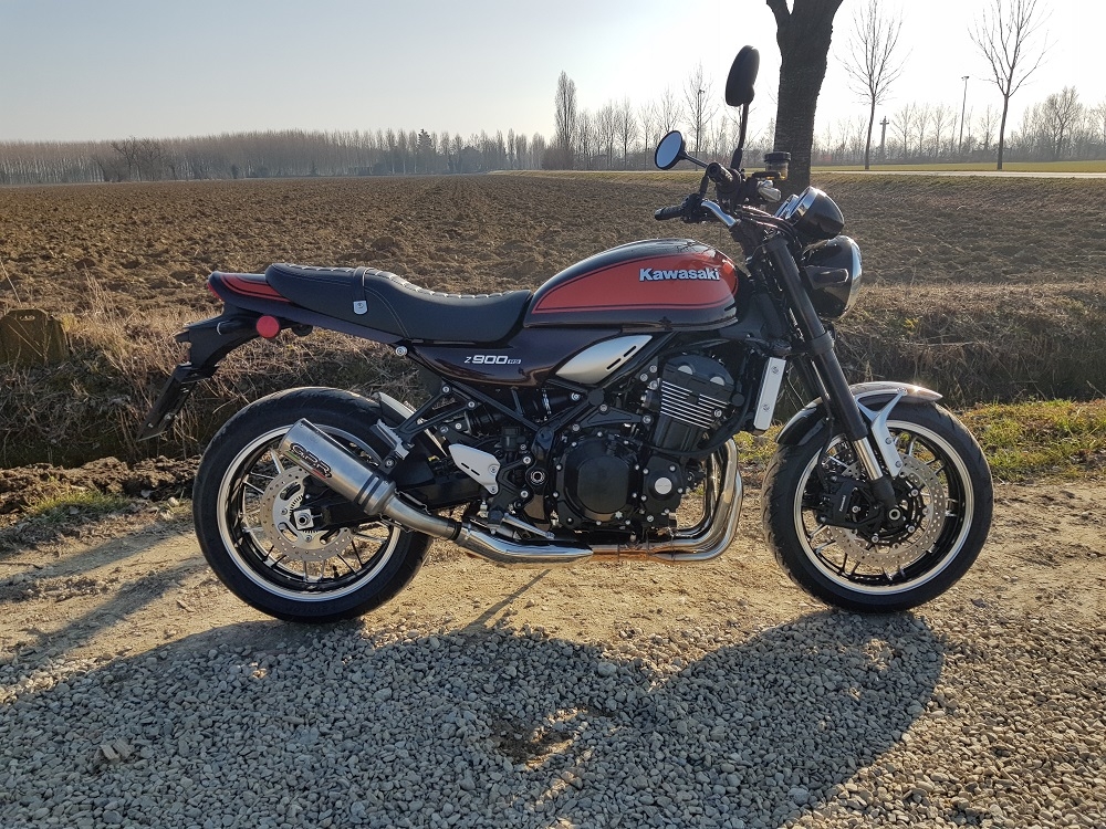 Exhaust compatible with Kawasaki Z 900 RS 2018-2020, M3 Titanium Natural, Homologated legal slip-on exhaust including removable db killer and link pipe 