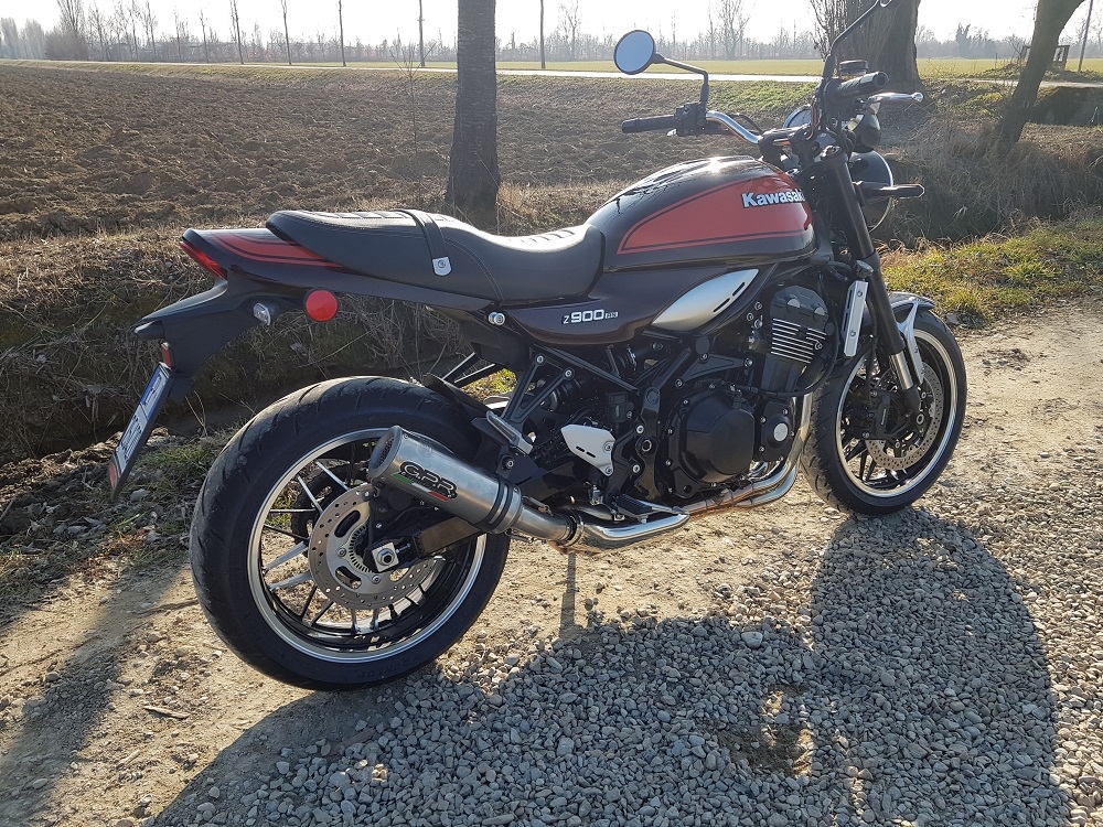 Exhaust compatible with Kawasaki Z 900 RS 2018-2020, M3 Titanium Natural, Homologated legal slip-on exhaust including removable db killer and link pipe 