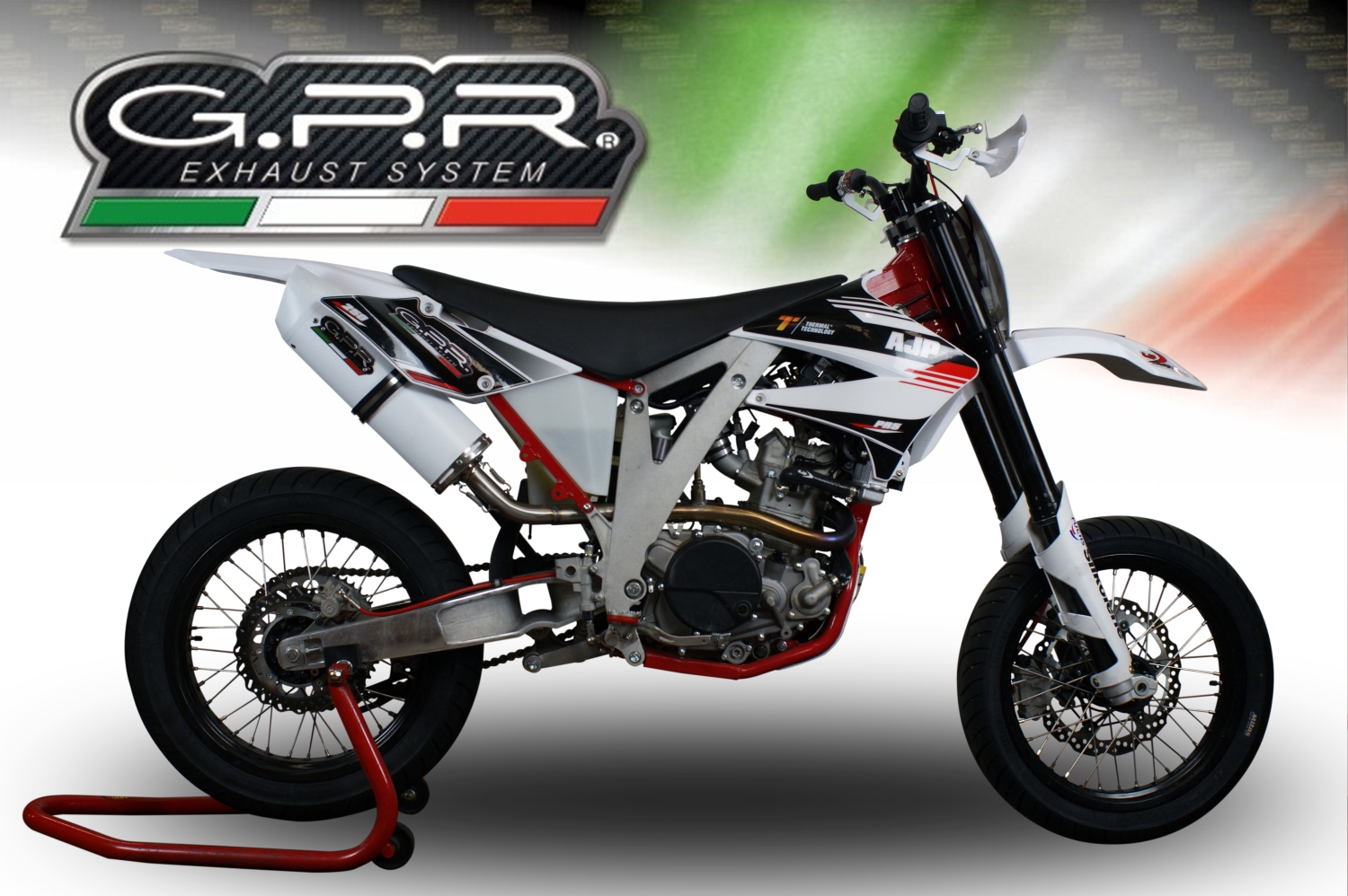 Exhaust compatible with Ajp PR 5 2015-2018, Albus Ceramic, Homologated legal slip-on exhaust including removable db killer and link pipe 