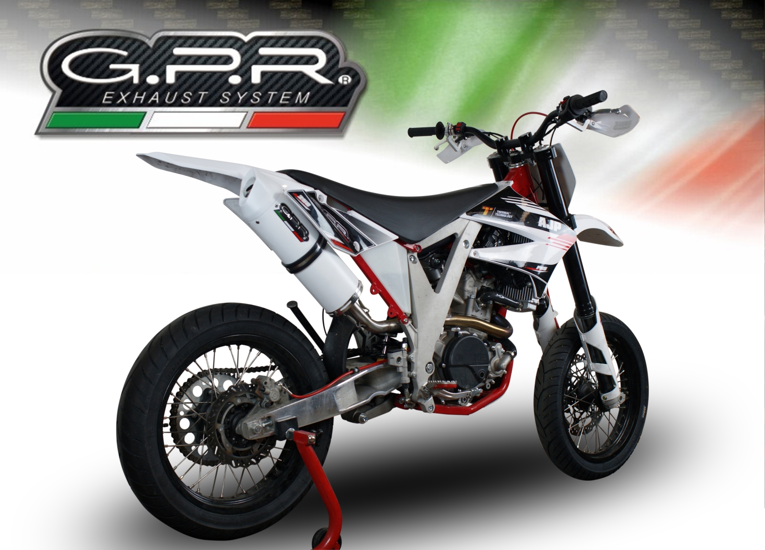 Exhaust compatible with Ajp PR 5 2015-2018, Albus Ceramic, Homologated legal slip-on exhaust including removable db killer and link pipe 