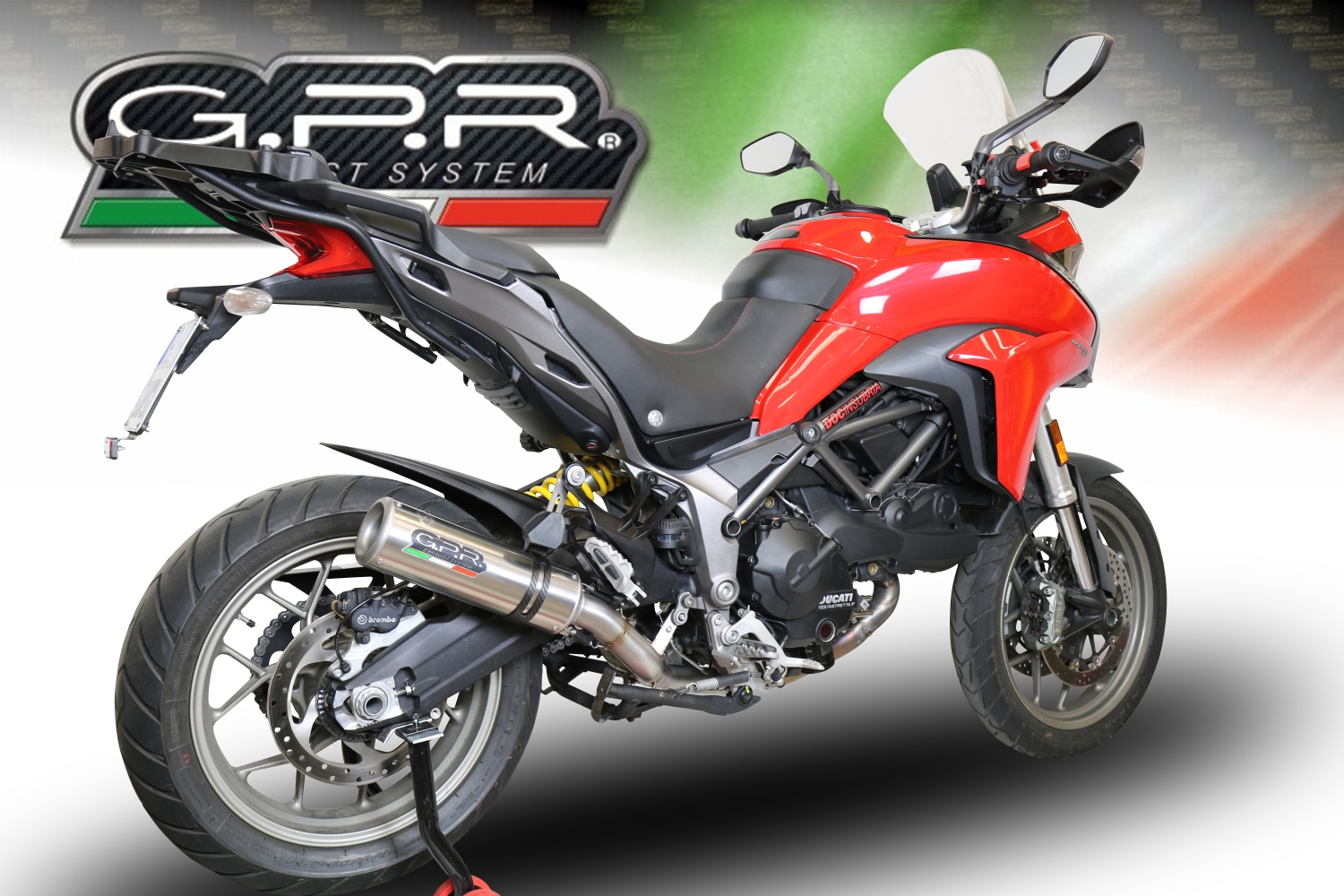 Exhaust compatible with Ducati Multistrada 950 2017-2020, M3 Titanium Natural, Homologated legal Mid-full system exhaust, including removable db killer and catalyst 
