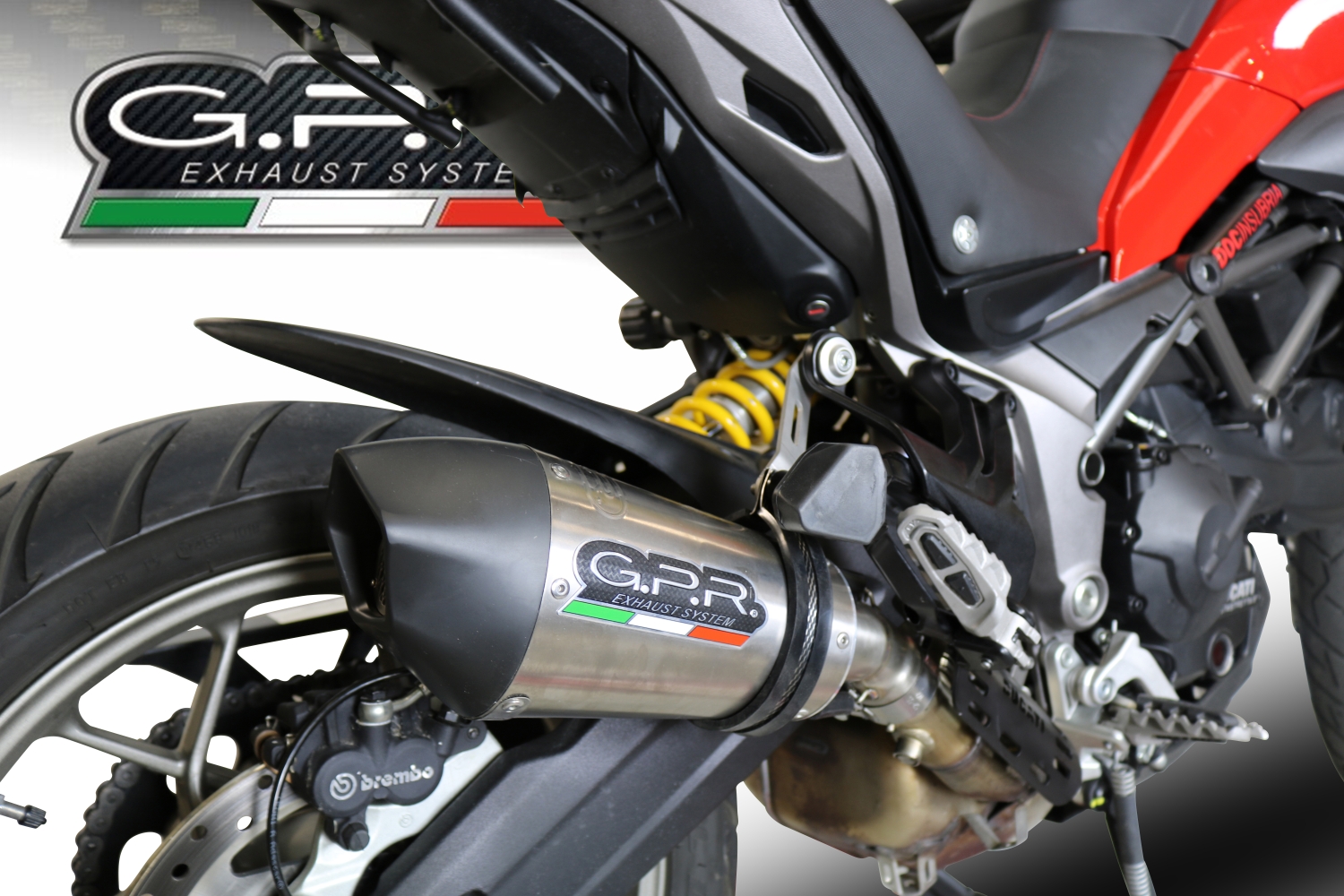Exhaust compatible with Ducati Multistrada 950 V2 S 2021-2024, GP Evo4 Titanium, Homologated legal slip-on exhaust including removable db killer and link pipe 