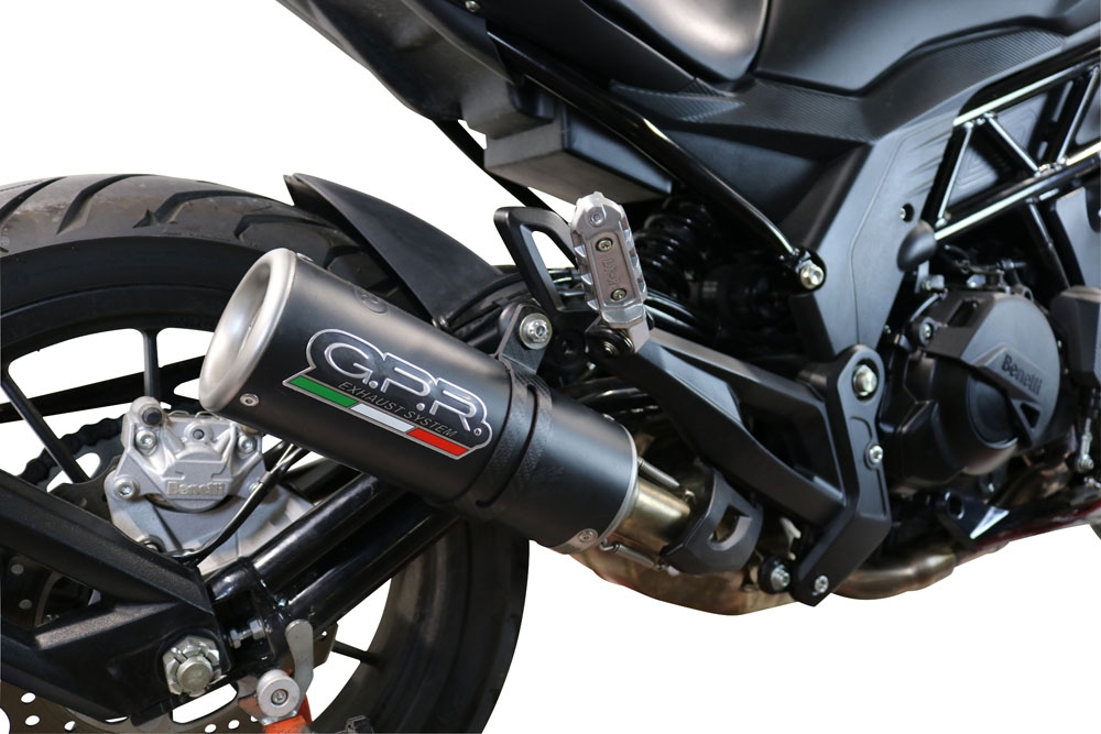 Exhaust compatible with Benelli 502 C 2021-2024, M3 Black Titanium, Homologated legal slip-on exhaust including removable db killer and link pipe 