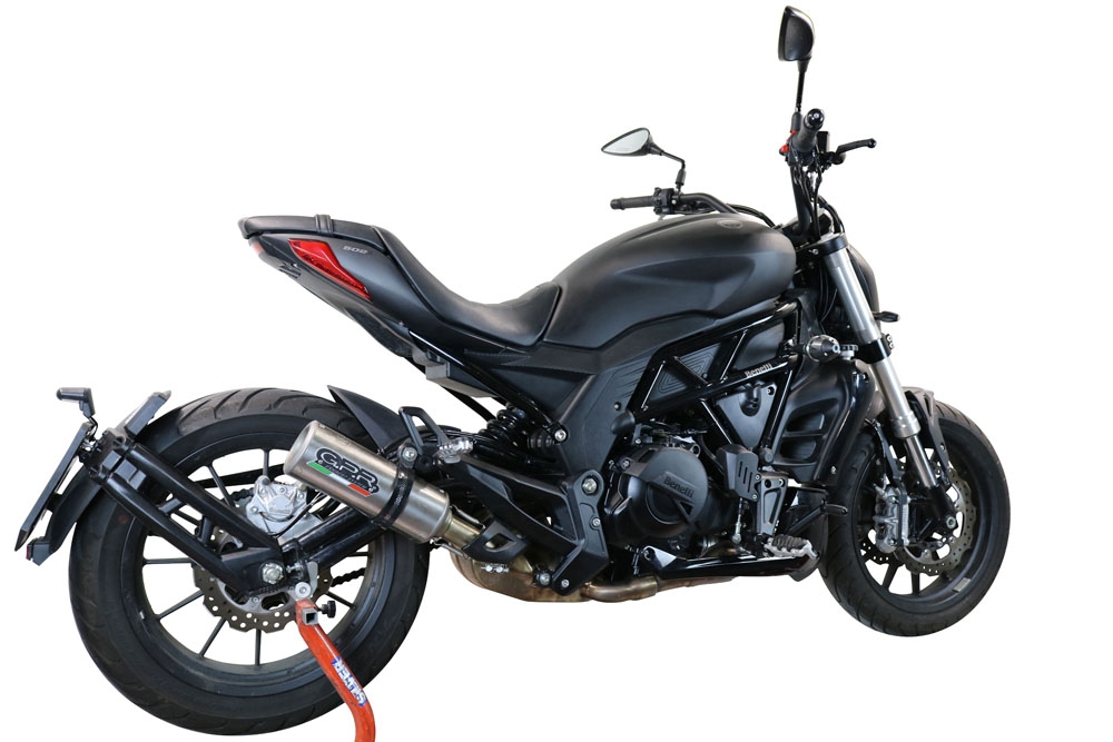 Exhaust compatible with Benelli 502 C 2021-2024, M3 Inox , Homologated legal slip-on exhaust including removable db killer and link pipe 