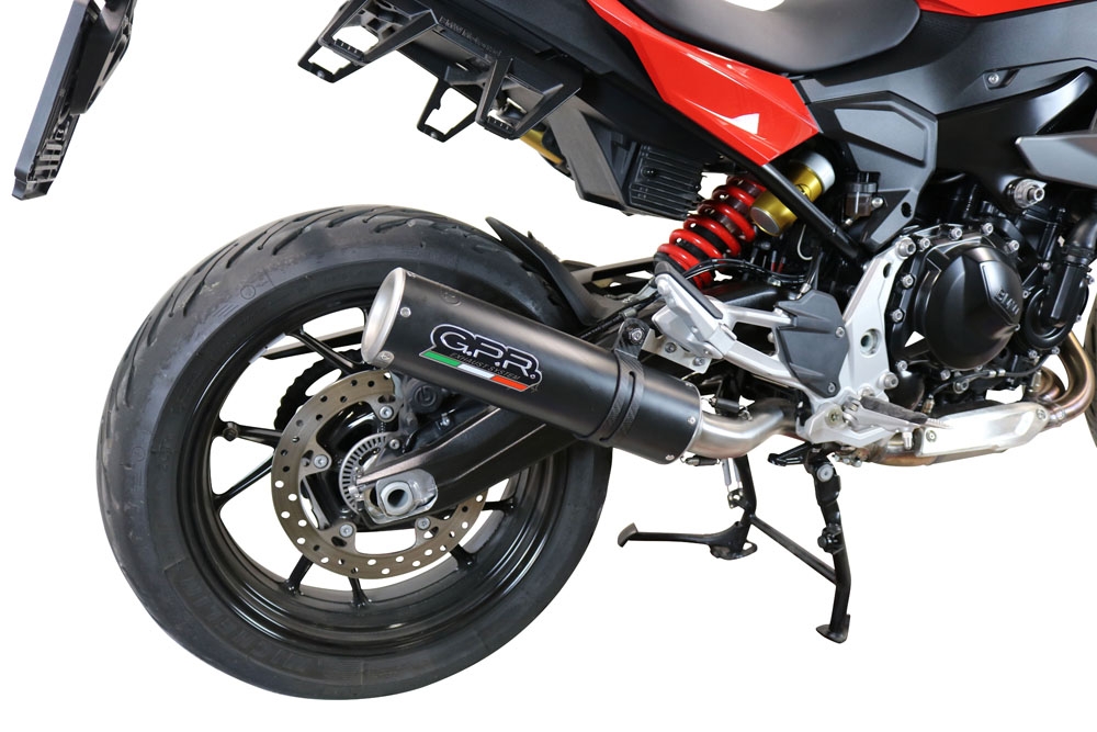 Exhaust compatible with Bmw F 900 XR-R 2020-2025, M3 Black Titanium, Homologated legal slip-on exhaust including removable db killer and link pipe 