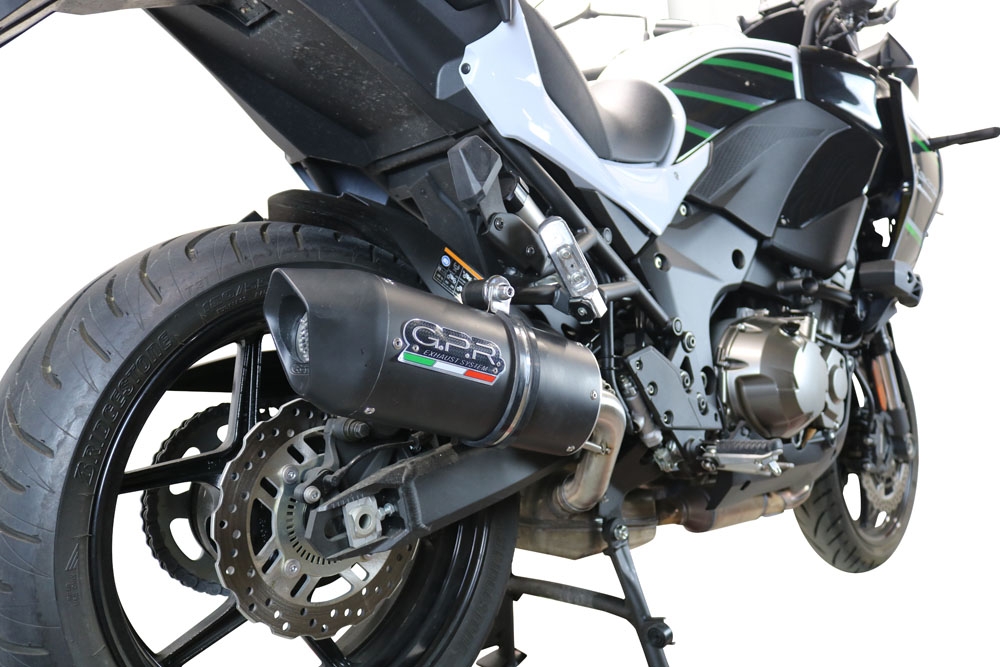 Exhaust compatible with Kawasaki Versys 1000 I.E. 2019-2020, Furore Evo4 Nero, Homologated legal slip-on exhaust including removable db killer and link pipe 