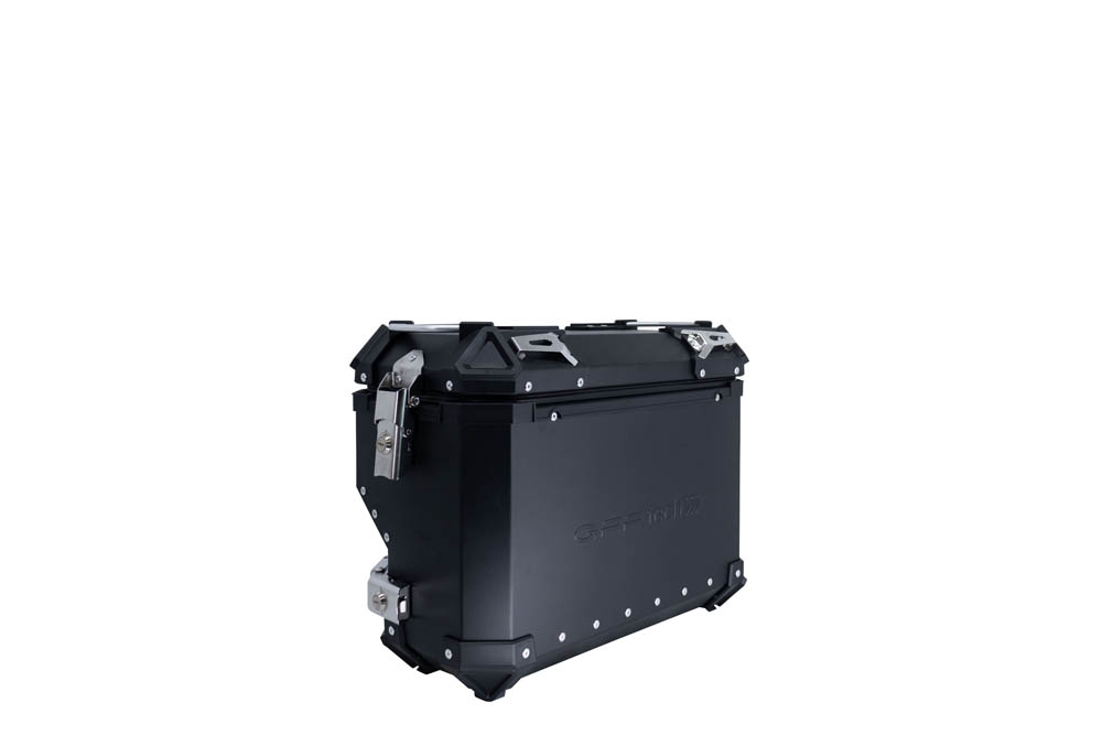 GPR TECH Pair of side cases aluminum made with contoured right side,no rack included, black color Capacity 38 LT. + 32 LT.