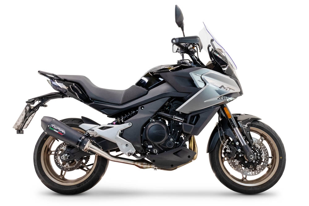Exhaust compatible with Cf Moto 700 Mt 2023-2024, GP Evo4 Black Titanium, Homologated legal slip-on exhaust including removable db killer, link pipe and catalyst 