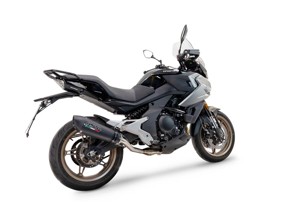 Exhaust compatible with Cf Moto 700 Mt 2023-2024, GP Evo4 Black Titanium, Homologated legal slip-on exhaust including removable db killer, link pipe and catalyst 
