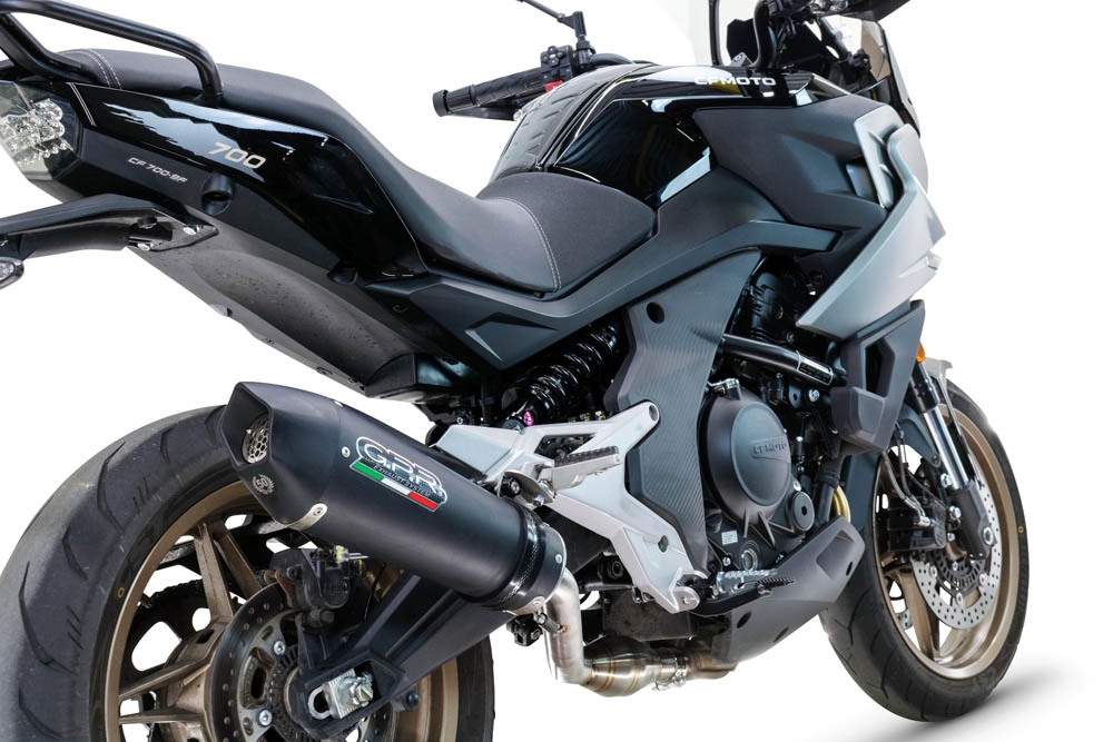 Exhaust compatible with Cf Moto 700 Mt 2023-2024, GP Evo4 Black Titanium, Homologated legal slip-on exhaust including removable db killer, link pipe and catalyst 