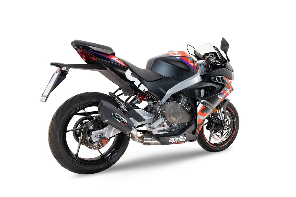 Exhaust compatible with Aprilia RS 457 2024-2025, GP Evo4 Black Titanium, Homologated legal full system exhaust, including removable db killer and catalyst 