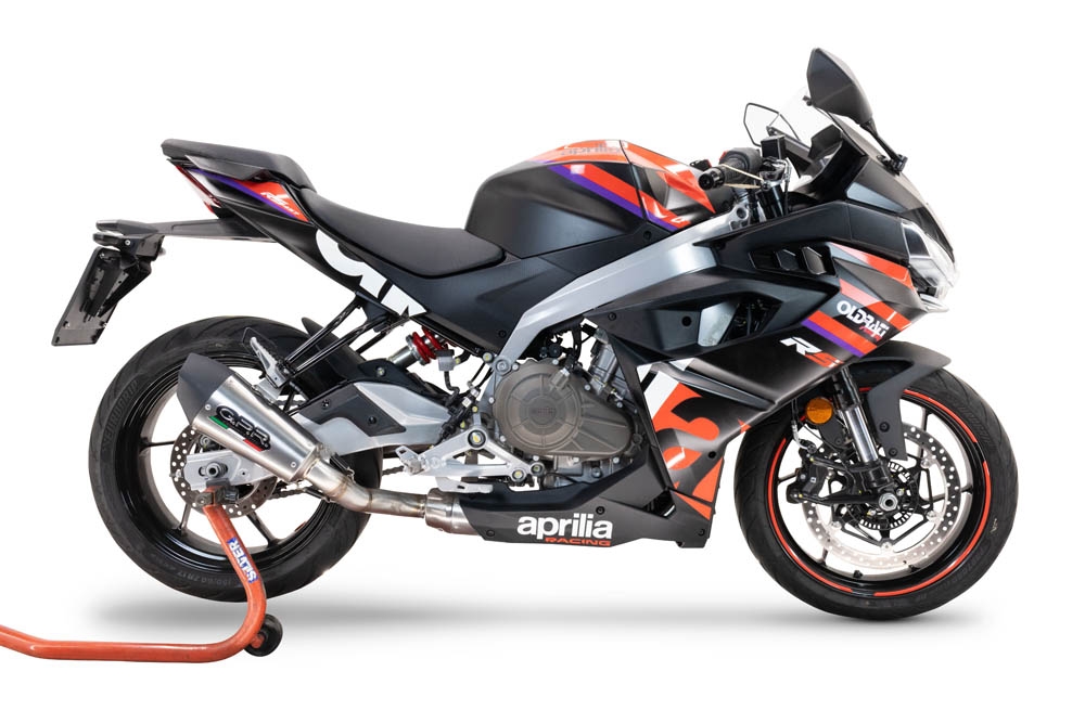 Exhaust compatible with Aprilia RS 457 2024-2025, GP Evo4 Titanium, Homologated legal full system exhaust, including removable db killer and catalyst 