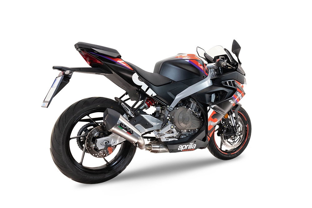 Exhaust compatible with Aprilia RS 457 2024-2025, GP Evo4 Titanium, Homologated legal full system exhaust, including removable db killer and catalyst 