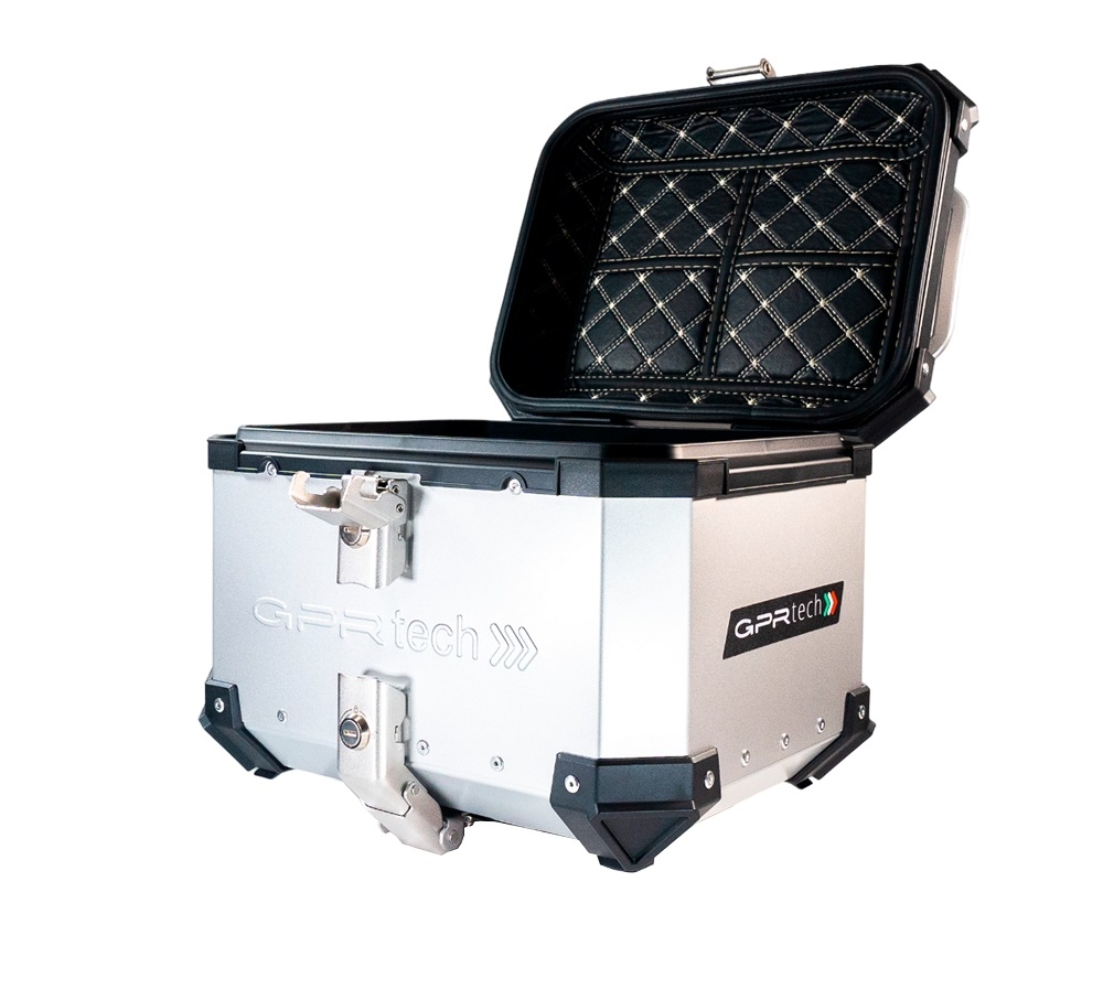 GPR TECH TOP CASE ALPI-TECH 26 LT. SILVER Top case in aluminum,including soft backrest, silver color with universal plate  Capacity 26 LT.