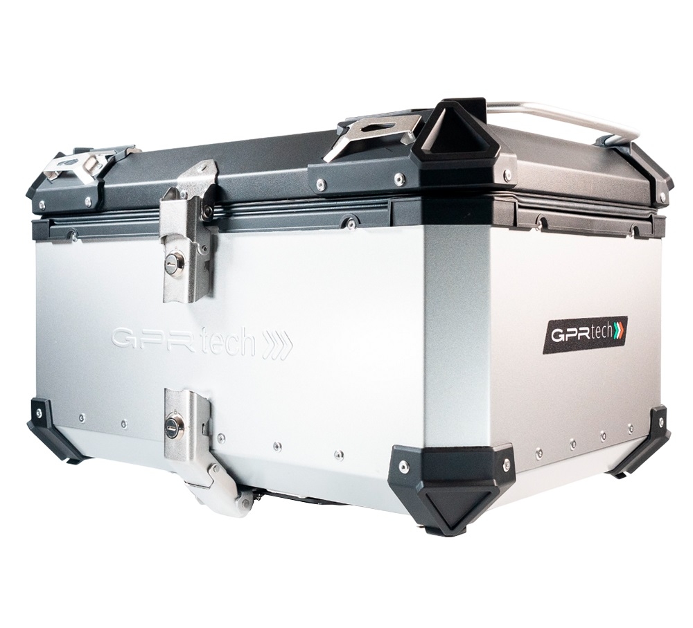 GPR TECH TOP CASE ALPI-TECH 55 LT SILVER Top case in aluminum,including soft backrest, silver color with universal plate  Capacity 55 LT.