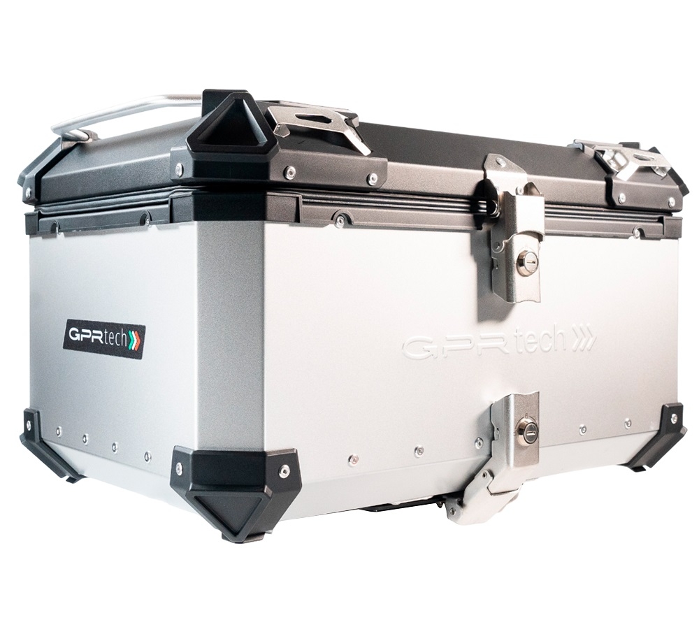 GPR TECH TOP CASE ALPI-TECH 55 LT SILVER Top case in aluminum,including soft backrest, silver color with universal plate  Capacity 55 LT.