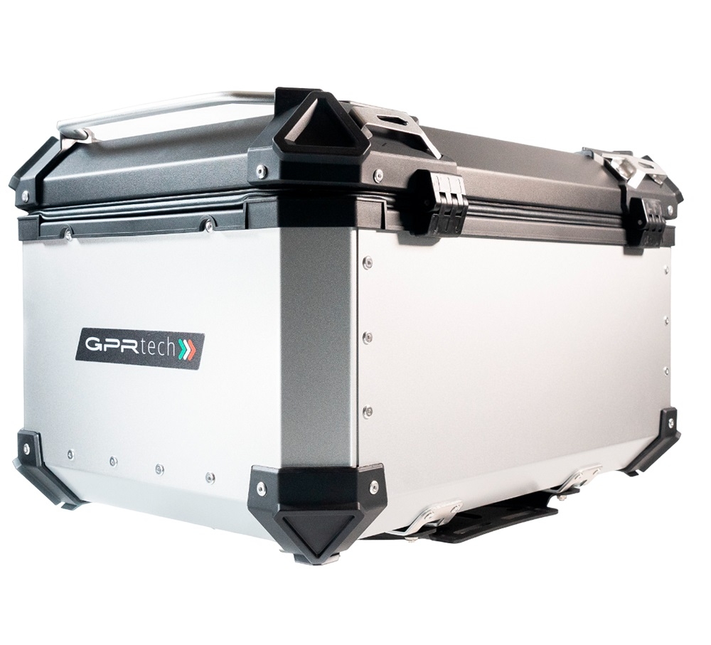 GPR TECH TOP CASE ALPI-TECH 55 LT SILVER Top case in aluminum,including soft backrest, silver color with universal plate  Capacity 55 LT.