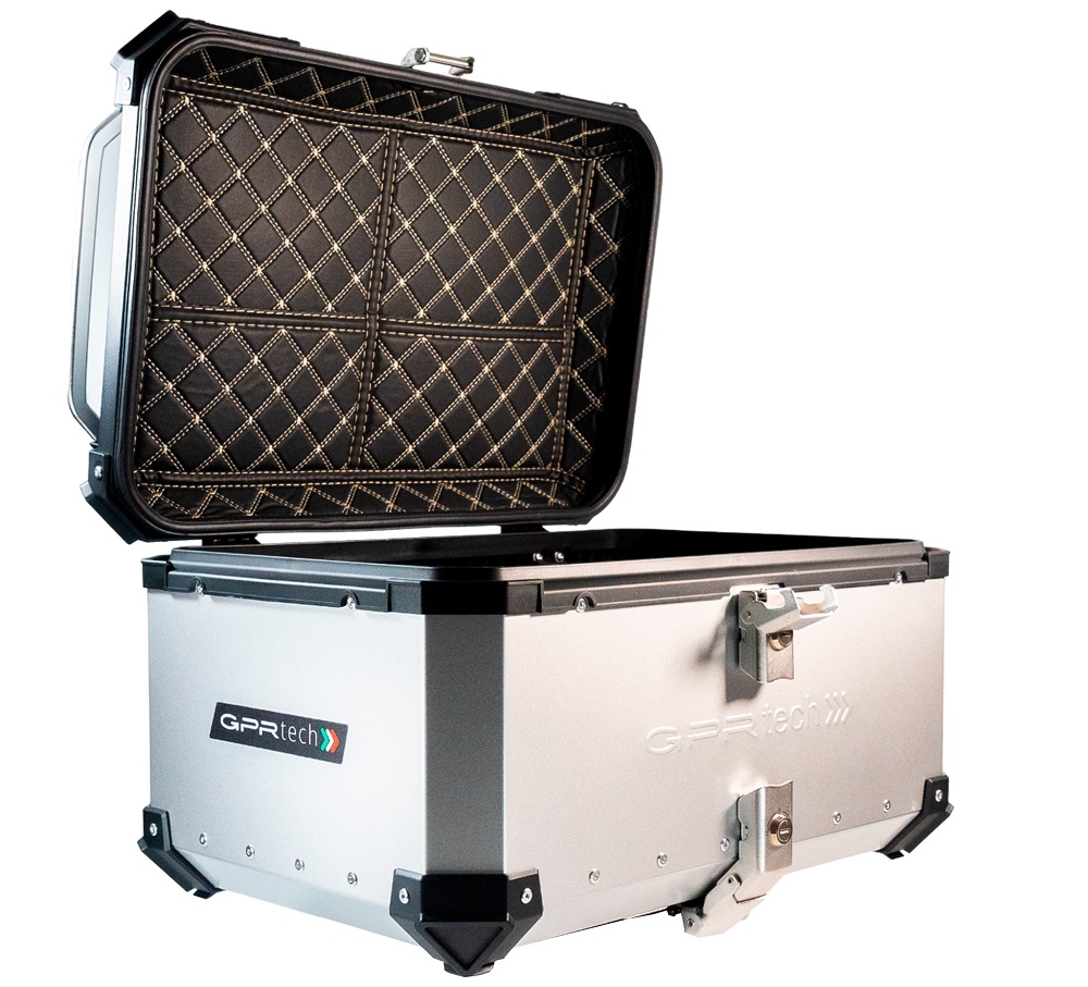 GPR TECH TOP CASE ALPI-TECH 55 LT SILVER Top case in aluminum,including soft backrest, silver color with universal plate  Capacity 55 LT.