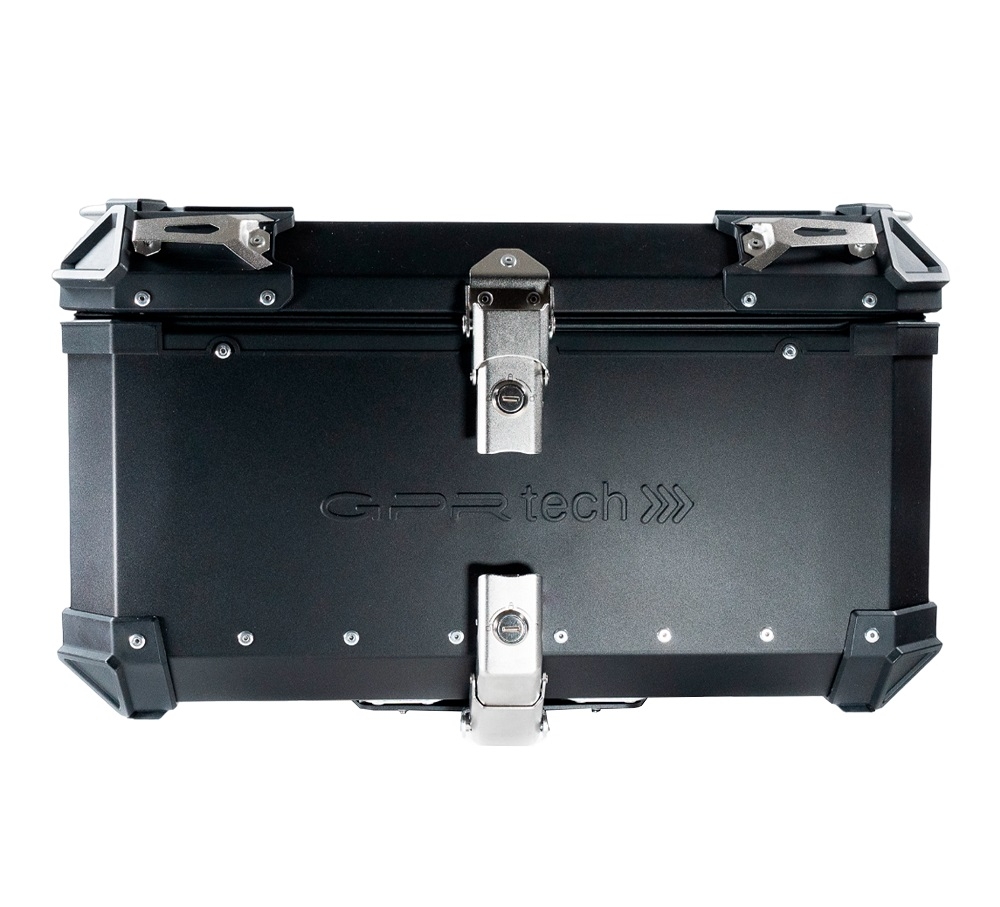 GPR TECH TOP CASE ALPI-TECH 55 LT BLACK Top case in aluminum,including soft backrest, black color with universal plate  Capacity 55 LT.