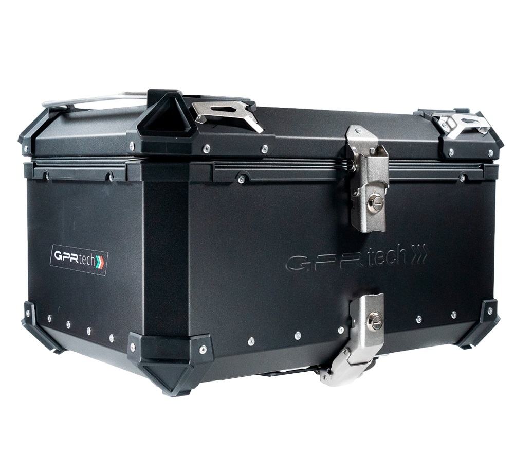 GPR TECH TOP CASE ALPI-TECH 55 LT BLACK Top case in aluminum,including soft backrest, black color with universal plate  Capacity 55 LT.