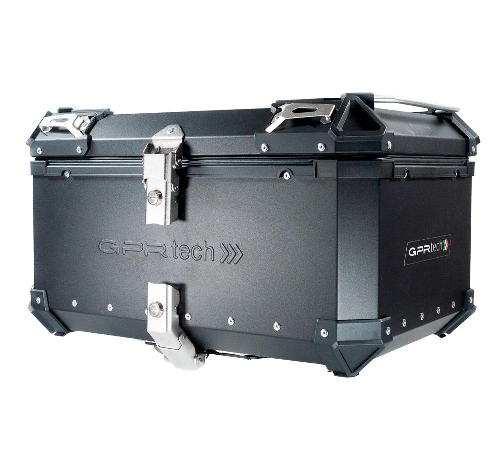 GPR TECH TOP CASE ALPI-TECH 55 LT BLACK Top case in aluminum,including soft backrest, black color with universal plate  Capacity 55 LT.