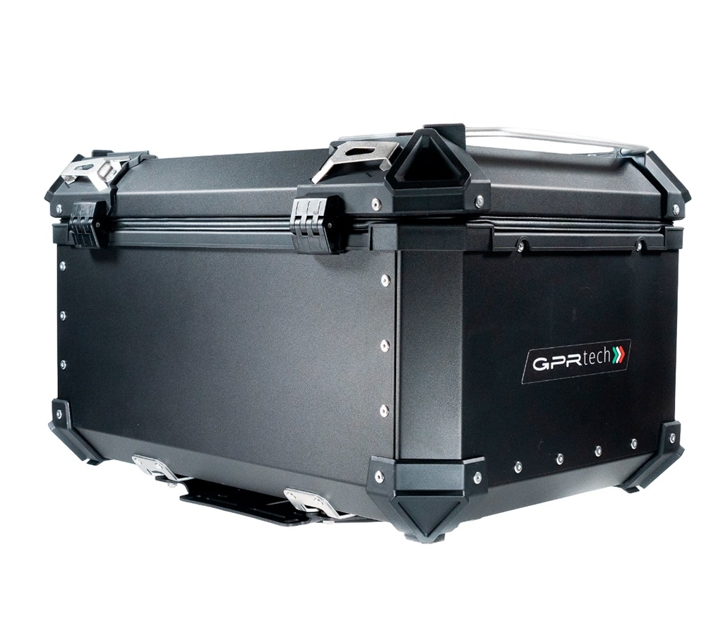 GPR TECH TOP CASE ALPI-TECH 55 LT BLACK Top case in aluminum,including soft backrest, black color with universal plate  Capacity 55 LT.