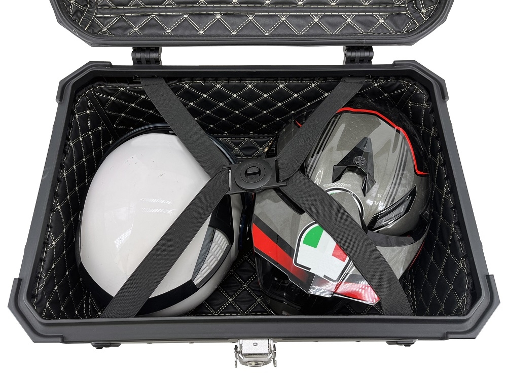 GPR TECH TOP CASE ALPI-TECH 55 LT BLACK Top case in aluminum,including soft backrest, black color with universal plate  Capacity 55 LT.