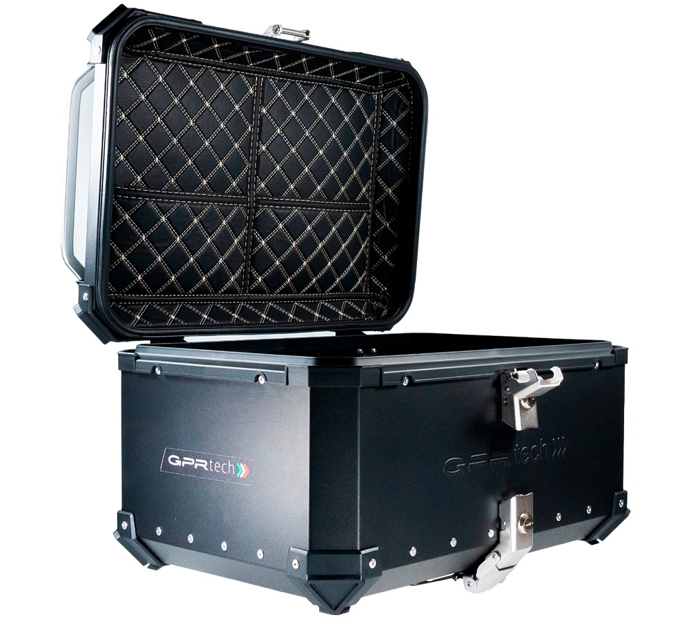 GPR TECH TOP CASE ALPI-TECH 55 LT BLACK Top case in aluminum,including soft backrest, black color with universal plate  Capacity 55 LT.