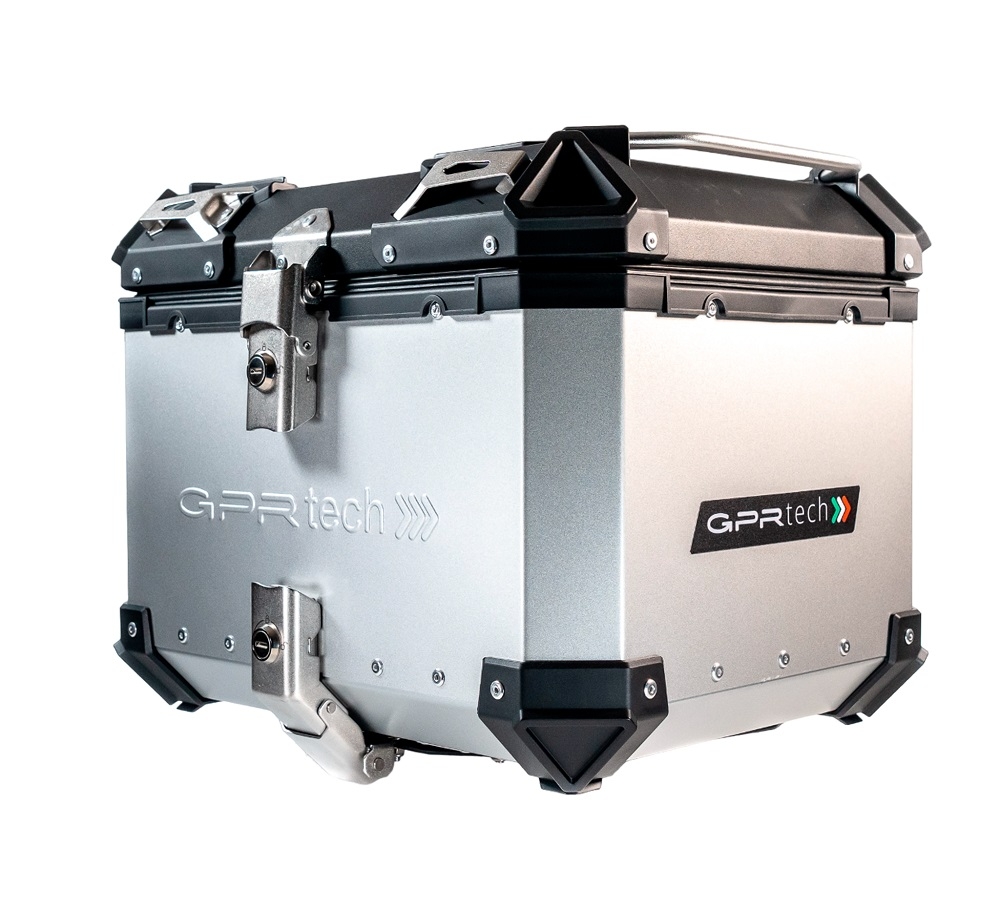 GPR TECH TOP CASE ALPI-TECH 45 LT. SILVER Top case in aluminum,including soft backrest, silver color with universal plate  Capacity 45 LT.