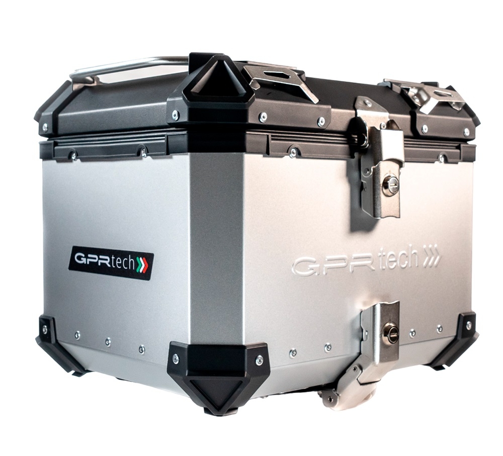 GPR TECH TOP CASE ALPI-TECH 45 LT. SILVER Top case in aluminum,including soft backrest, silver color with universal plate  Capacity 45 LT.