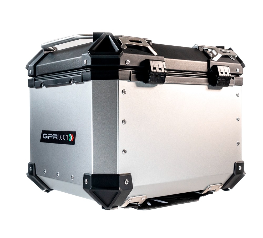 GPR TECH TOP CASE ALPI-TECH 45 LT. SILVER Top case in aluminum,including soft backrest, silver color with universal plate  Capacity 45 LT.