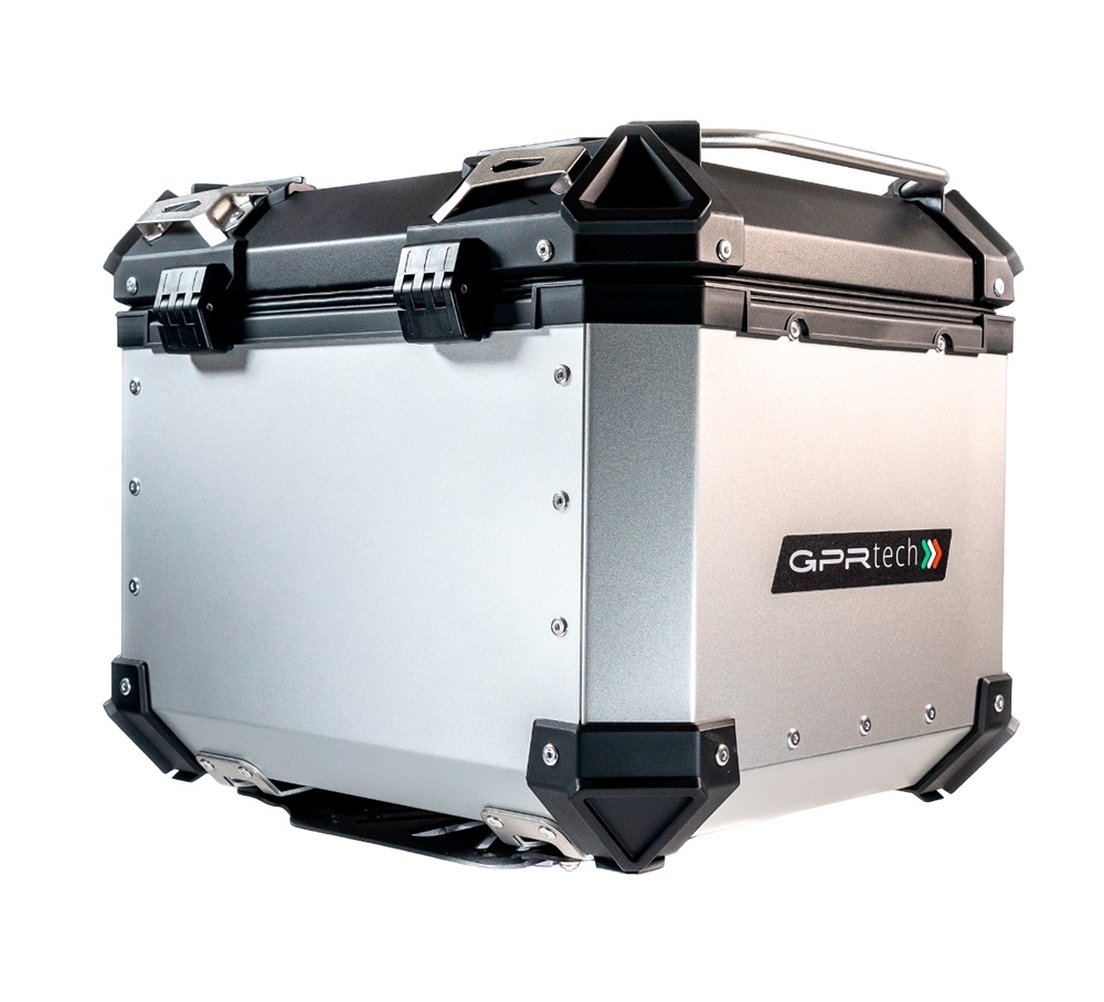GPR TECH TOP CASE ALPI-TECH 45 LT. SILVER Top case in aluminum,including soft backrest, silver color with universal plate  Capacity 45 LT.